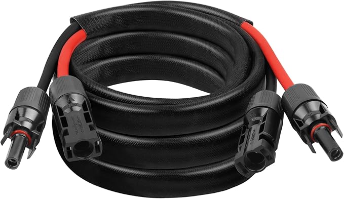 10AWG Solar Cable - 8FT Solar Panel Extension Cord 10 Gauge PV Wire with Flame Retardant Protective Sleeving Female &amp Male Waterproof Connector for RV Photovoltaic Systems Solar Panels (8 Feet)