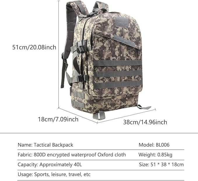 Military Tactical Backpack for Men and Women 3D Assault Pack Bag Rucksack with Molle System Hiking Pack (CP)