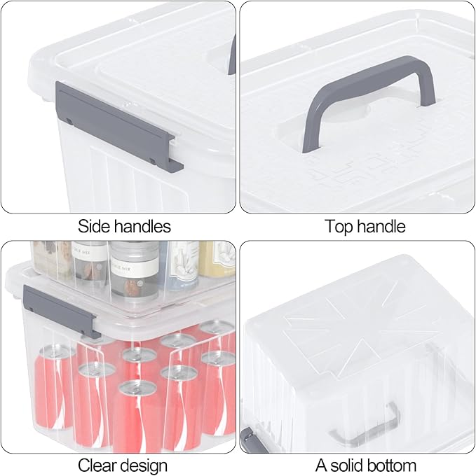 12 Quart Clear Plastic Box with Lid Latching Container with Handle 6 Packs