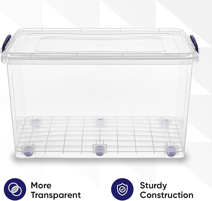 Superio 44 Qt Clear Plastic Storage Bin with Lid and Wheels Non-Toxic BPA Free Odor Free Organizer Storage Box Stackable Plastic Tote for Home Garage Closet