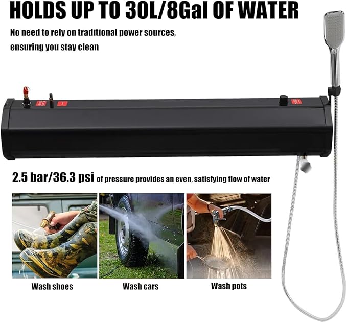 Pressurized Water Tank for Overlanding Vehicles - Portable Storage Solution for Camping and Off-Road Showers