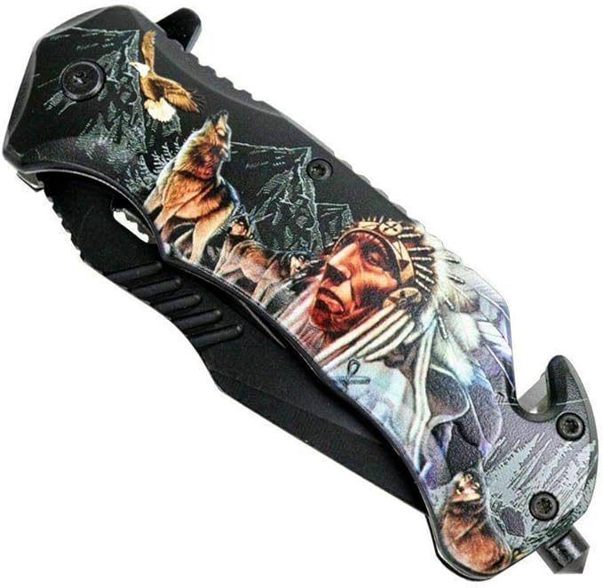 8.5 Defender Chief of the Wild Spring Tactical Assisted Folding Pocket Knife