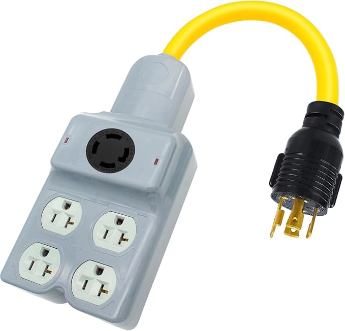 240V to 120V Adapter Generator Plug NEMA L14-30P to L14-30R and 4 Port 5-20R/5-15R 4 Prong Twist Lock 30 Amp Male Plug to Female Receptacle for RV Workshop Outdoor Activity (Gray)