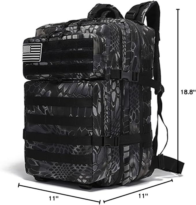 Men and Women 45L Outdoor Camouflage Backpack Capacity Hiking and Camping Bag Multi-functional Storage 3D Backpacks (Black2 45L)