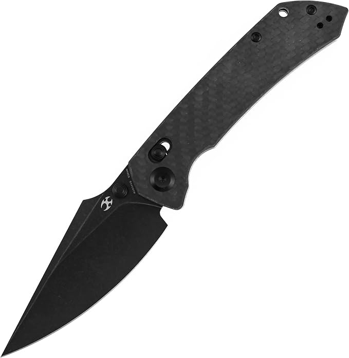 KANSEPT Fenrir Pocket Knife 3.48'' Black Stonewashed CPM S35VN Harpoon Blade Twil Carbon Fiber Handle with Crossbar Lock Thumb Stud PocketClip for EdcCamping Survival Hiking Folding Knives K1034V5