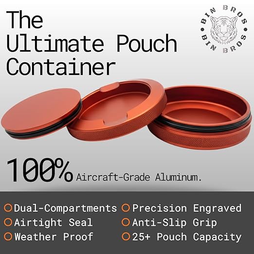 Metal Tin Pouch Container with Lid – Aluminum Pocket Tin for Snus Nicotine &amp Caffeine Pouches Premium Pouch Holder Small Storage Tin Metal Container Can (Tiger Orange)