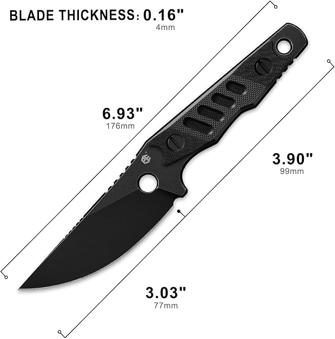 Petrified fish PFE18 Bison L 3.03 Fixed Blade Knife N690 Steel Personalized Skeleton Knife Stonewashed Blade for EDC (Black Stonewashed)