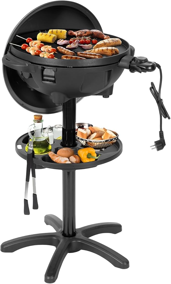 Electric Grill Outdoor/IndoorPortable BBQ Grill with Nonstick Surface200 Square Inches Indoor Electric Barburcue Grill with Adjustable HeatStand/Tabletopfor Patio/Yard/Home(Black)