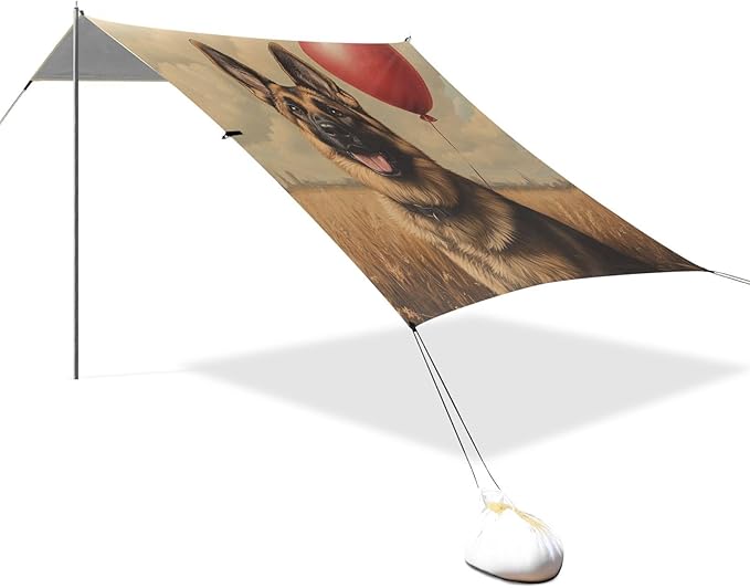 ALAZA German Shepherd Dog with Balloon Beach Tent Sun Shelter Portable Canopy Sunshade for Outdoor Camping Picnics Backyard Fun 10x9 ft