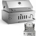 Large Charcoal BBQ Grills Built in Barbecue Grill with Liftable Tray Insulated Hood &amp Temp Gauge Silver Stainless Steel BBQ Barrel Grill for Outdoor Kitchen Cooking Family Parties Patio Park St