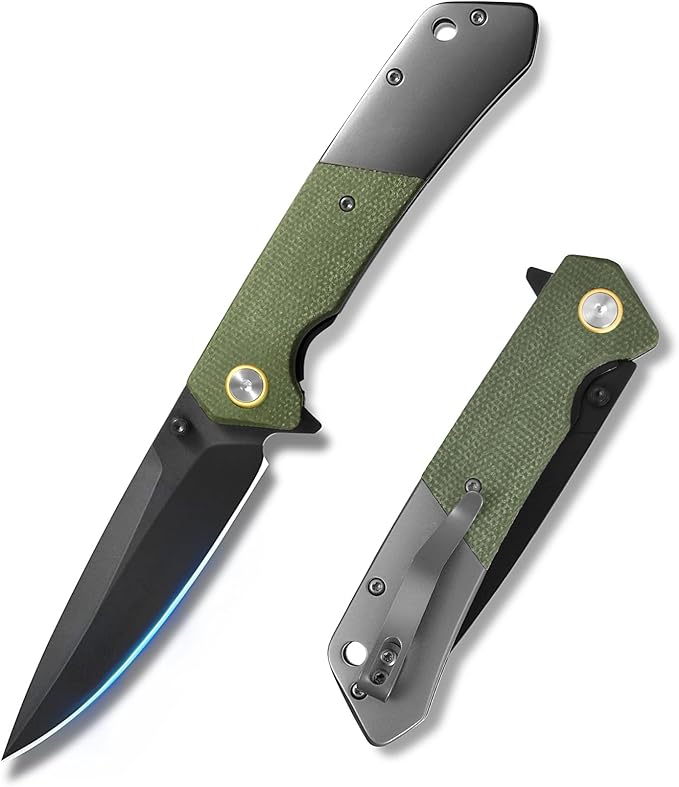 Pocket Knife For Men Folding Pocket Knife With 3.77 Sandvik 14C28N Blade &amp Micarta Handle Flipper Knife With 2-way Assisted Opening EDC Knife With Deep Pocket Clip For Hunting Camping