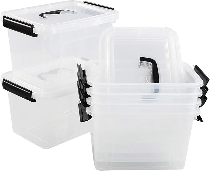 6-pack 5 Liter Plastic Storage Box Bin with Lid Clear Lidded Boxes