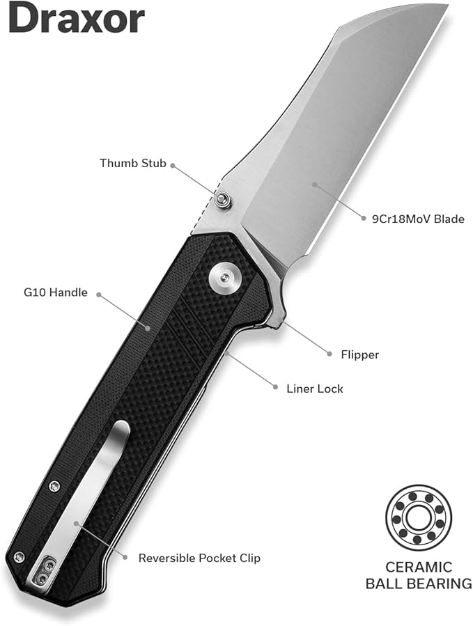 SENCUT Draxor Folding Pocket Knife for EDC Camping Knife with 3.7'' 9Cr18MoV Blade &amp G10 Handle Gift for Men Women (Black)