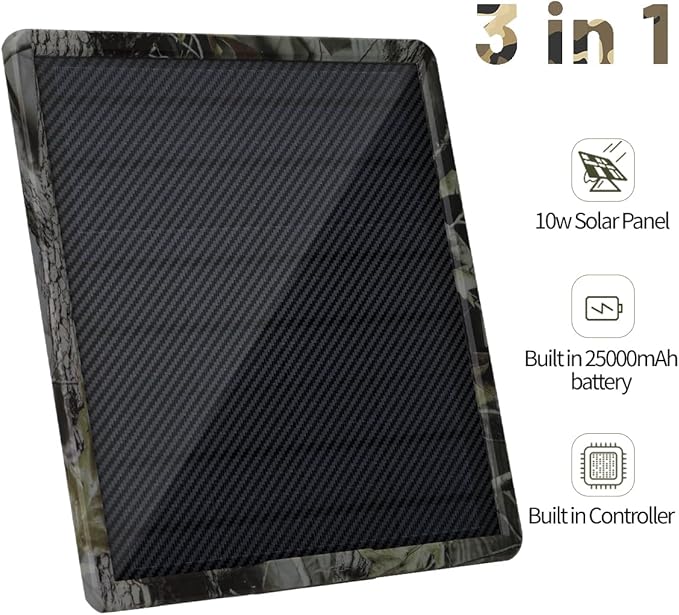 Outdoor Camouflage Color 25000mAh Monocrystalline Carbon Fiber Solar Panel PackOutput 5V/6V/9V/12V 20W Type-C Fast Charging for Camping Wild Trail Secruity Camera LED Lights WG-25000C