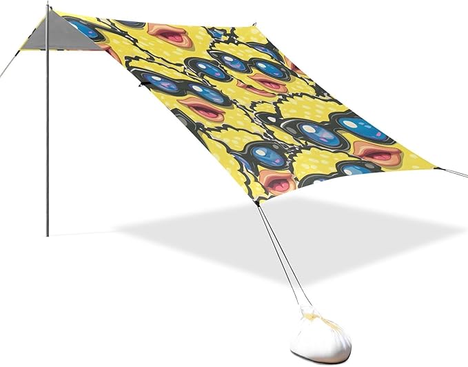 ALAZA Cool Yellow Ducks Beach Tent Sun Shelter UPF50+ Protection Beach Shade Canopy w/ 4 Sandbags for Outdoor Camping Fishing Backyard Fun Picnic 10x9 ft