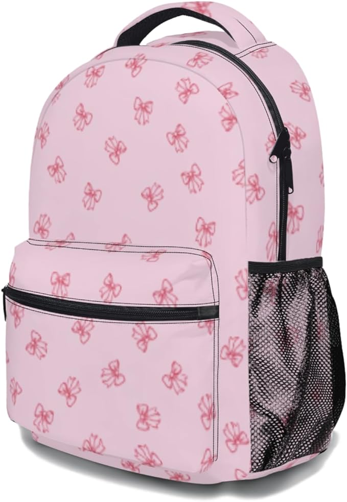 Kids Backpack for Girl Cute Pink Butterfly School Backpack Lightweight Bookbag with Front Zipper Pocket &amp Side Mesh Bottle Holder Large Capacity Student Backpack for Elementary Middle School