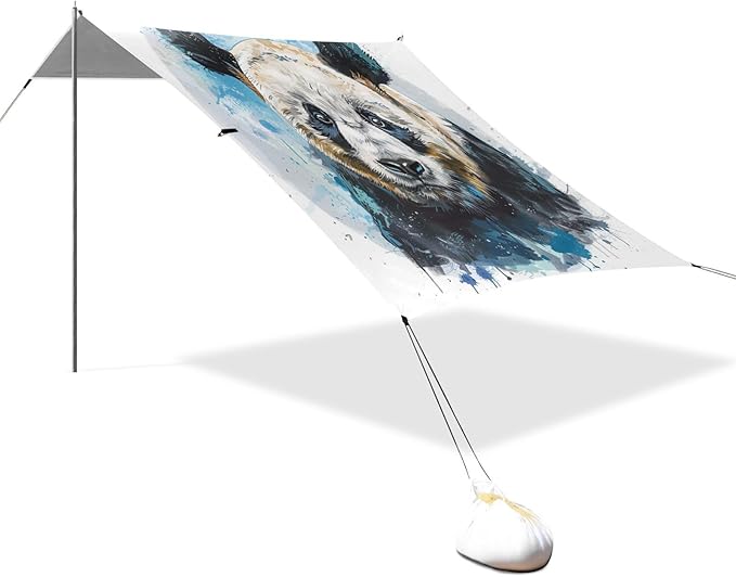 ALAZA Panda Portrait Watercolor Beach Tent Sun Shelter UPF50+ Protection Beach Shade Canopy w/ 4 Sandbags for Outdoor Camping Fishing Backyard Fun Picnic 10x9 ft