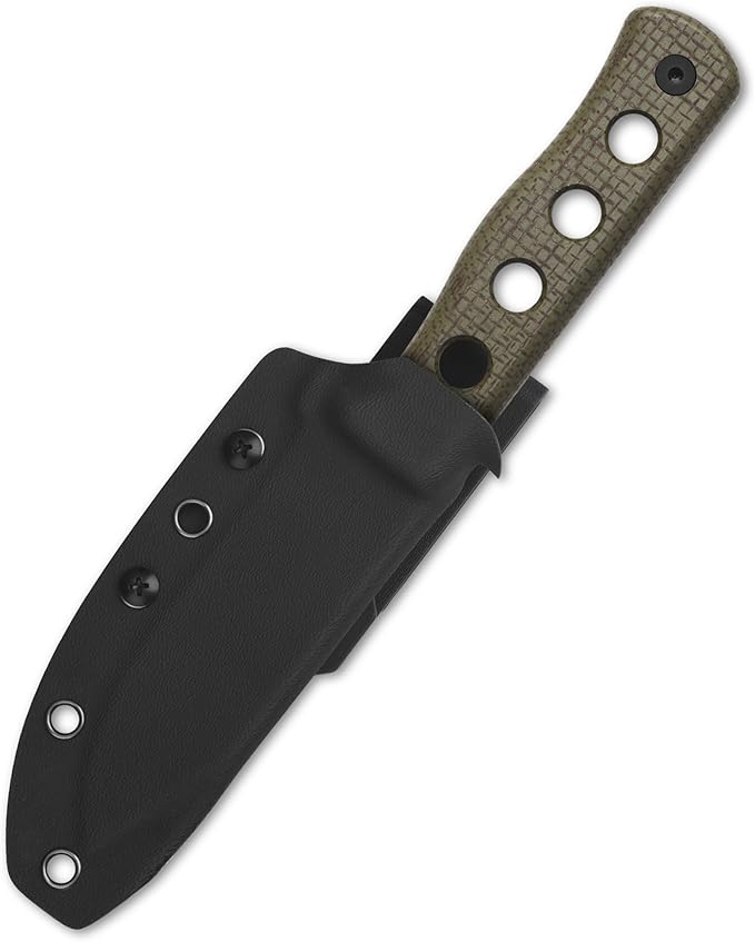 QSP Canary Fixed Blade Knife 4.25 DC53 Black Stonewash Blade Hunting Knives with Kydex Sheath Green Texture Micarta Handle EDC Knife for Camping Outdoor Hiking Survival