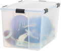 IRIS USA 156 Qt Storage Box with Gasket Seal Lid BPA-Free Made in USA - Heavy Duty Moving Containers with Tight Latch Weather Proof Tote Bin WEATHERPRO - Clear/Black