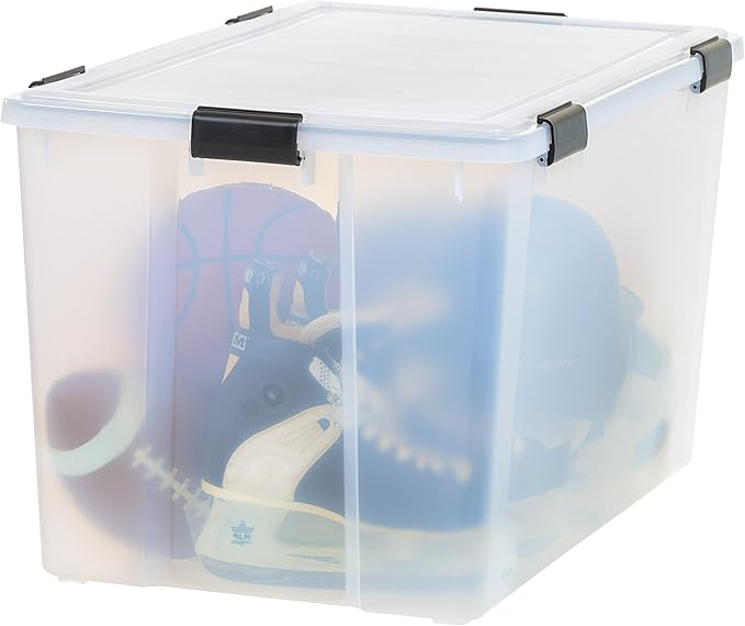 IRIS USA 156 Qt Storage Box with Gasket Seal Lid BPA-Free Made in USA - Heavy Duty Moving Containers with Tight Latch Weather Proof Tote Bin WEATHERPRO - Clear/Black