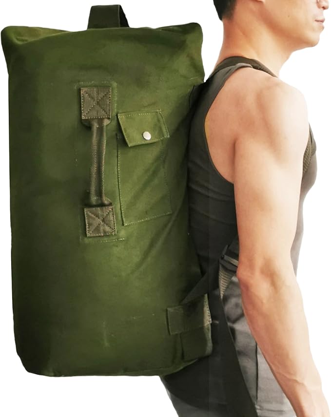 Top Load Backpack Travel Camping Large Bag Tactical Military Match Duffel Bag Double Strap Canvas Backpack Army Green Carryall Bag 31