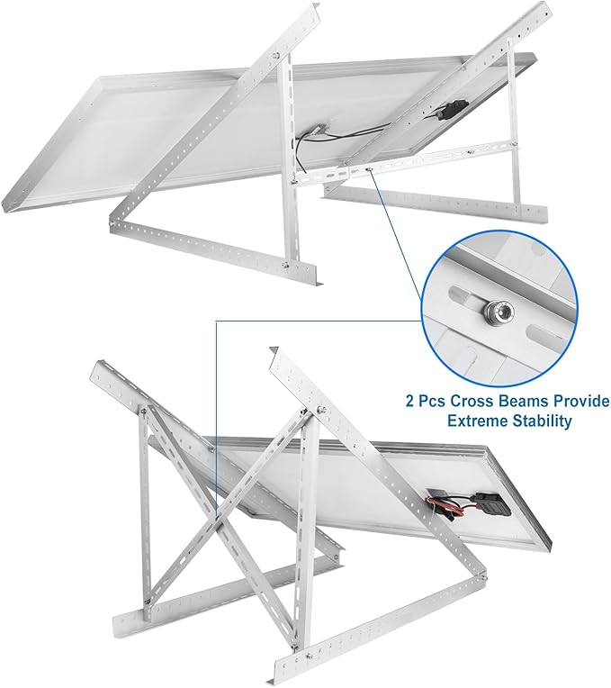 GENORTH 2 Sets 45'' Solar Panel Mount Brackets for 100-400 Watt Solar Panelwith Foldable Tilt Legs and Reinforced Cross BarsSuitable for RV Roof Boat Off-Grid etc.
