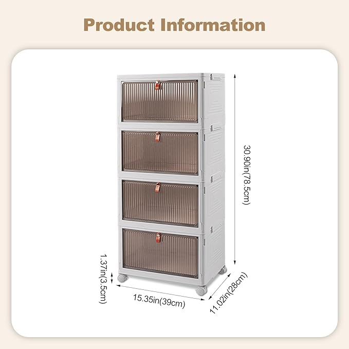 Ergocar Foldable Storage Boxes Transparent Plastic Storage Boxes with Lid Stackable Large Capacity Organiser Thick and Durable for Bedroom Wardrobe Office Garage