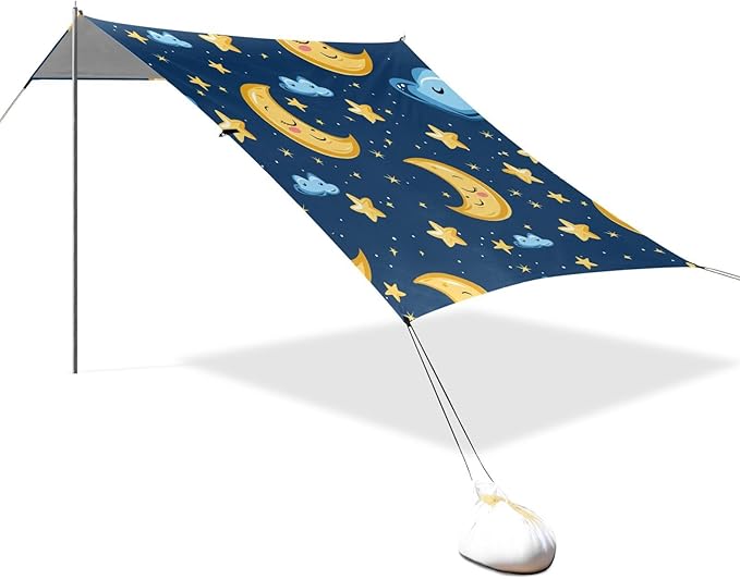 ALAZA Moon Stars Cartoon Seamless Beach Tent Sun Shelter Portable Canopy Sunshade for Outdoor Camping Picnics Backyard Fun 10x9 ft