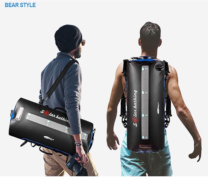 Portable Camping Outdoor Shower Bag BPA-Free 5 Gallons/20L Solar Heating Camp Leak Proof Shower Bag with Thermometer High Pressure Foot Pump kit for Camping Road Travel
