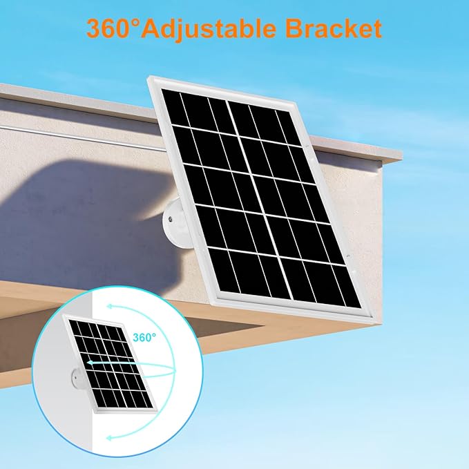 7W Solar Panel for Ring2Pack Solar Charger for Stick Up Cam Stick Up Cam Pro Spotlight Cam Plus/Pro with 10FT/3M Waterproof Long Cable and USB-C to Barrel Plug Adapter