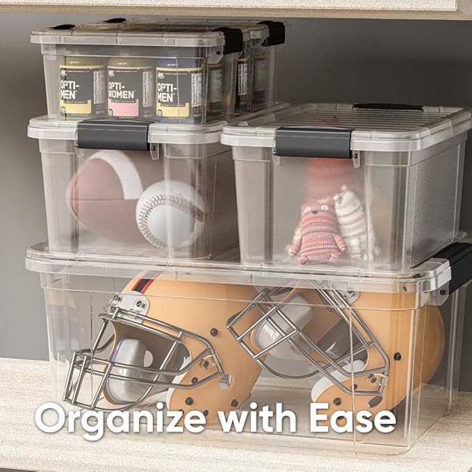 Superio Clear Storage Box with Lid 36 Quart Plastic Container Bins for Organizing Stackable Crates BPA Free Non Toxic Odor Free Organizers for Home Office School and Dorm