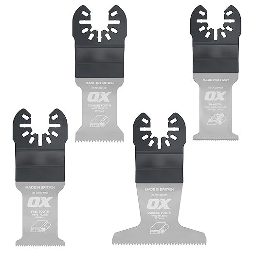 OX Premium Oscillating Tool Blades 4 Pack – Multitool Blades Kit for Wood Plastic Drywall - Two Coarse One Fine One Bi-Metal Blades – Universal Fit Oscillating Saw Blades Fit Most Oscillating Saws