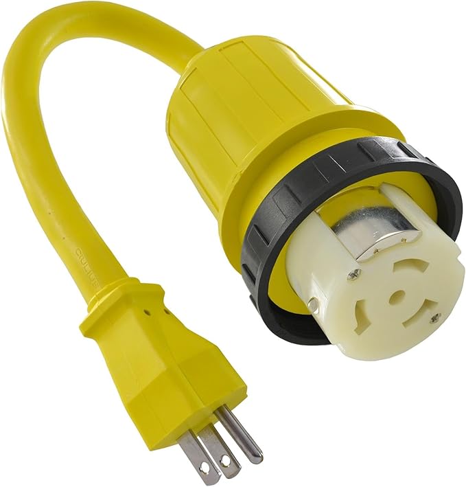 Conntek 14222 RV 1.5-Foot Pigtail Adapter Power Cord 15 Amp Male Plug To 50 Amp 125/250 Volt Locking Female Connector  Yellow