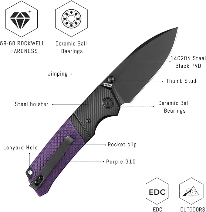 SH00Z1Z Pocket Folding Knife for Man 3.27 14C28N Steel Thumb stud knifeDrop PointPVD Blade with Reversible Clip for Camping &amp Outdoor.XUN125-PGB