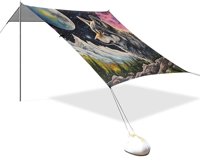 ALAZA Wolf Space Forest Mountains Beach Tent Sun Shelter Portable Canopy Sunshade for Outdoor Camping Picnics Backyard Fun 10x9 ft
