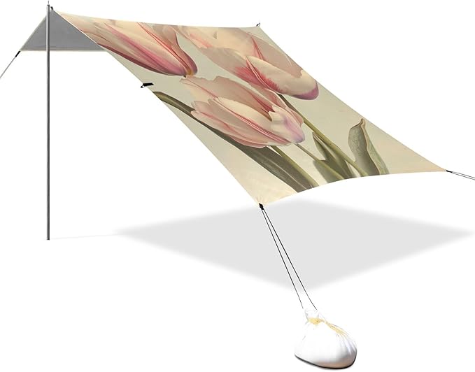 ALAZA Vintage Pink Tulips Beach Tent Sun Shelter Portable Canopy Sunshade for Outdoor Camping Picnics Backyard Fun 10x9 ft