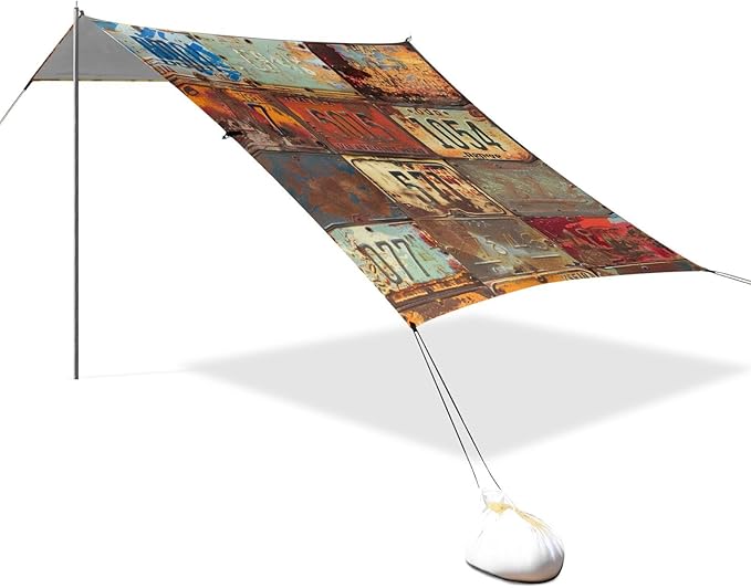 ALAZA Rusty License Plates Beach Tent Sun Shelter Portable Canopy Sunshade for Outdoor Camping Picnics Backyard Fun 10x9 ft
