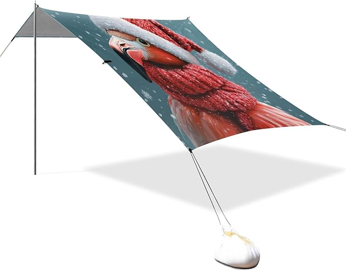 ALAZA Christmas Flamingo Beach Tent Sun Shelter UPF50+ Protection Beach Shade Canopy w/ 4 Sandbags for Outdoor Camping Fishing Backyard Fun Picnic 10x9 ft