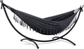 SUNCREAT Portable Outdoor Hammock with Stand Included Double Hammock with Tassel for Outside Dark Gray