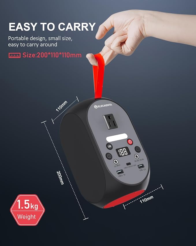 ELECAENTA 99Wh Portable Power Station 120W (Peak 200W) LiFePO4 Battery Bank Backup AC DC USB C Outputs for Laptop Tablet Phones Camera Drone Solar Generator for Home Outdoor Camping RV Emergency