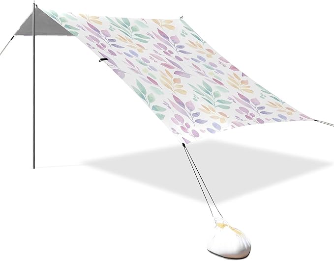 Leaf Beach Canopy Sun Shelter with Sandbags &amp Sand Shovel &amp Windproof Ropes - Portable 110x126 Beach Shade Beach Tent for Camping Picnics