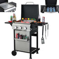 3 Burner BBQ Propane Gas Grill with Plancha Griddle Stainless Steel Patio Garden Barbecue Grill with Two Side Shelves36900 BTU Outdoor Barbecue Cooking with Top Cover Lid