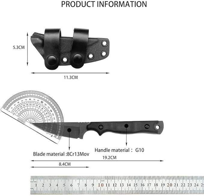 7.6 Small EDC Fixed Blade Knife Full Tang 8Cr13Mov Steel Blade G10 Handle with Kydex Sheath Everyday Carry for Outdoor &amp Camping Tool