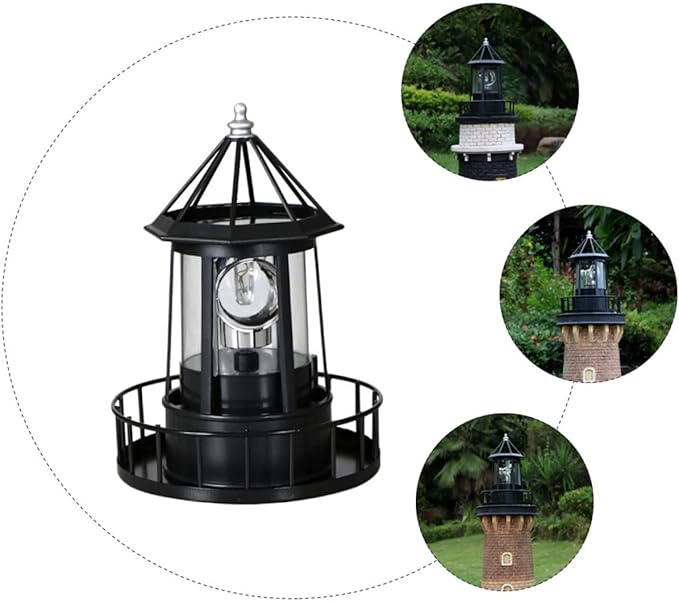 DOITOOL Led Solar Revolving Lighthouse Light Outdoor Rotating Landscape Lamp Waterproof Solar Powered Lantern for Garden Patio Yard Decoration