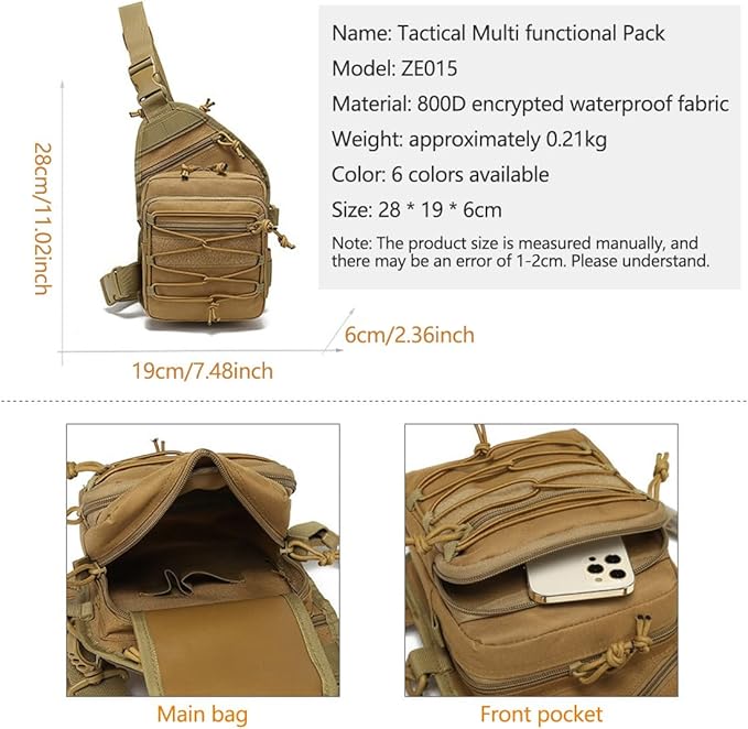 Tactical Shoulder Sling Bag Outdoor Military Small Crossbody Chest Pack Sling Daypack for Men Traveling Trekking Camping Fishing (Black)