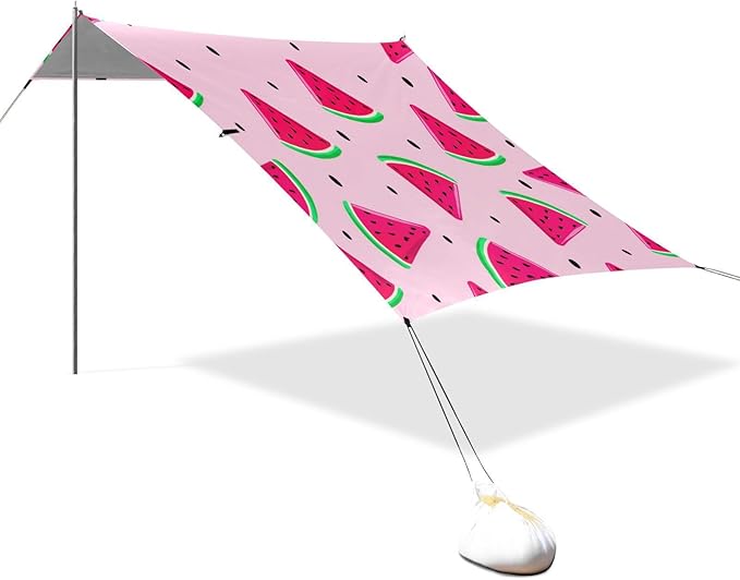 xigua Watermelon Beach Tent Sun Shelter with Carrying Bag - Silver Coated Oxford Fabric Beach Canopy for Beach Camping Fishing - Includes Windproof Ropes Sandbags &amp Stakes