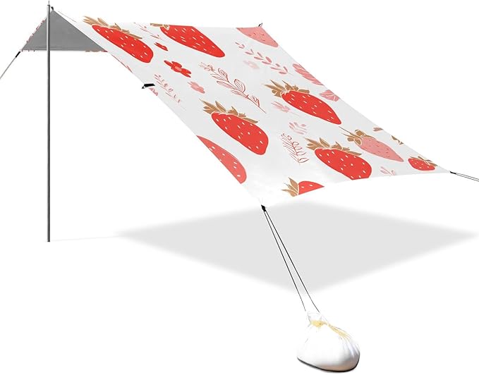 ALAZA Strawberry Pattern Beach Tent Sun Shelter Portable Canopy Sunshade for Outdoor Camping Picnics Backyard Fun 10x9 ft
