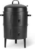 Amazon Basics 16 inch Vertical Charcoal Outdoor Smoker BBQ Grill with Built-in Thermometer 2-Layer Design Adjustable Air Supply Control Black