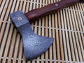 Damascus Steel Log Splitter Axe 14.5 Inches Long Hand Forged with Rose Wood Round Handle Bearded Hiking Battle Axe Thick Cow Hide Leather Sheath