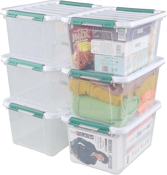 6 Pack Plastic Latch Storage Box 20 Qt Storage Container with Lid